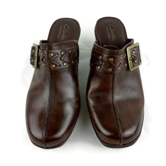 Clarks Bendables Brown Leather Clogs Buckle Size 7 - Picture 3 of 7